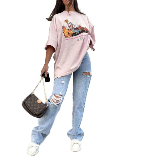 Women's Fashion Ripped Washed Straight Pants Jeans - ROUTINE FASHION